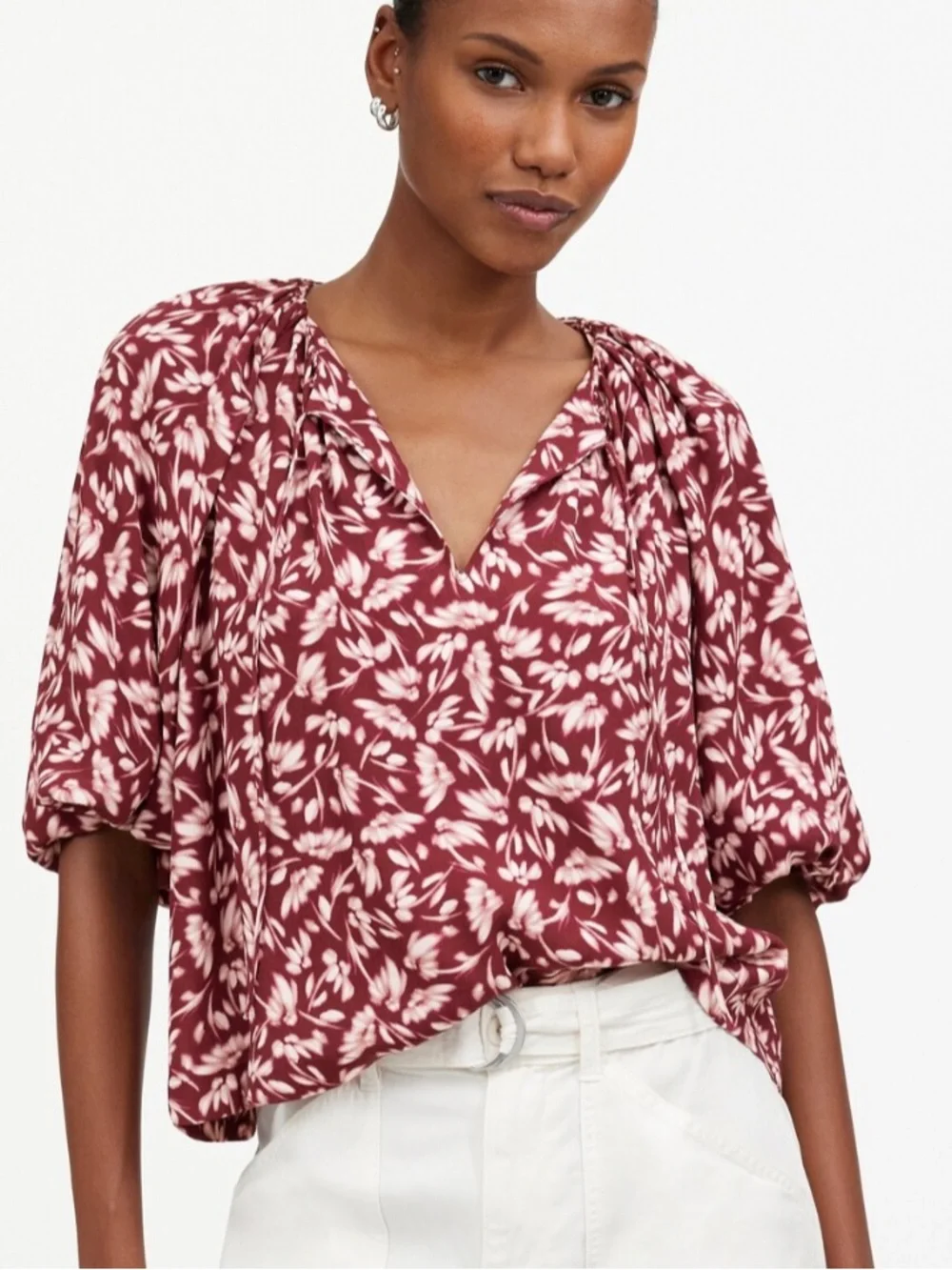 Madewell Bubble Sleeve Top in Floral Size 6
